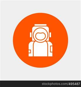 astronaut, space, spaceman, helmet, suit White Glyph Icon in Circle. Vector Button illustration. Vector EPS10 Abstract Template background