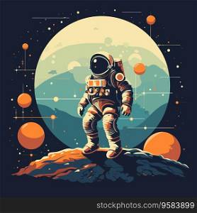 Astronaut vector retro flat illustration.