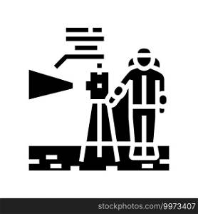 astronaut working with measuring equipment glyph icon vector. astronaut working with measuring equipment sign. isolated contour symbol black illustration. astronaut working with measuring equipment glyph icon vector illustration