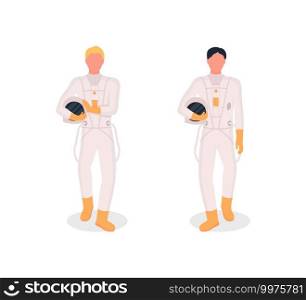 Astronauts flat color vector faceless character set. Starting new international space program. Discovering new horizons isolated cartoon illustration for web graphic design and animation collection. Astronauts flat color vector faceless character set