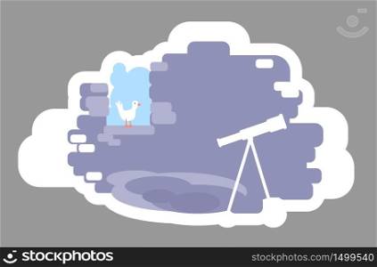 Astronomer tower 2D vector web banner, poster. Telescope inside for observation. Explore knowledge. Castle flat interior on cartoon background. Astronomy printable patches, colorful web elements. Astronomer tower 2D vector web banner, poster