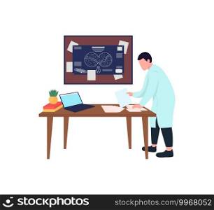 Astronomer working flat color vector faceless character. Scientist making tests to explore new things. Knowledge about space isolated cartoon illustration for web graphic design and animation. Astronomer working flat color vector faceless character