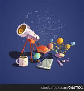 Astronomy concept with retro science cartoon icons set vector illustration. Astronomy cartoon set