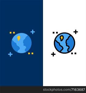 Astronomy, Earth, Space Icons. Flat and Line Filled Icon Set Vector Blue Background