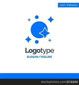 Astronomy, Galaxy, Satellite, Space, Spaceship Blue Solid Logo Template. Place for Tagline
