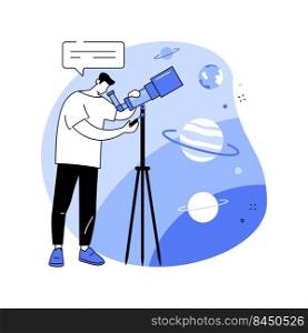Astronomy isolated cartoon vector illustrations. Student deals with optical telescopes, making research in astronomy, studying the universe and stars, educational process vector cartoon.. Astronomy isolated cartoon vector illustrations.