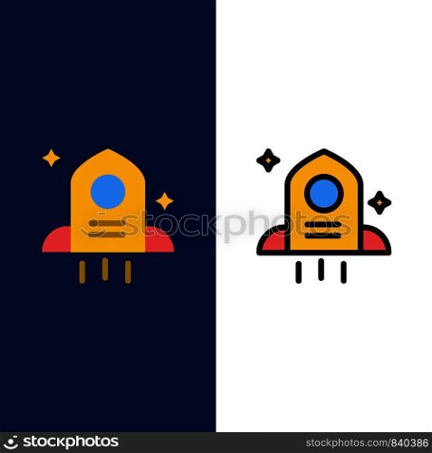 Astronomy, Rocket, Space Icons. Flat and Line Filled Icon Set Vector Blue Background