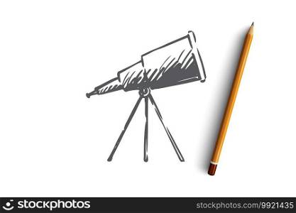 Astronomy, science, telescope, cosmos, optical concept. Hand drawn telescope for astronomical discover concept sketch. Isolated vector illustration.. Astronomy, science, telescope, cosmos, optical concept. Hand drawn isolated vector.