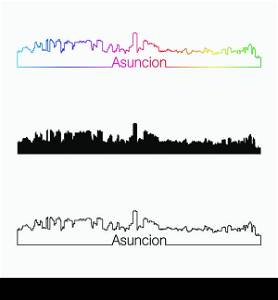 Asuncion skyline linear style with rainbow in editable vector file