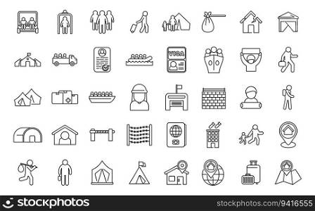 Asylum seeker icons set outline vector. Migration abroad. Family seeker. Asylum seeker icons set outline vector. Migration abroad