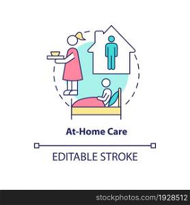 At home care concept icon. Pneumonia treatment abstract idea thin line illustration. Home quarantine. Skilled caregiver. Coronavirus precaution. Vector isolated outline color drawing. Editable stroke. At home care concept icon