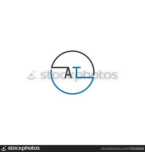 AT logo letter design concept in black and blue color