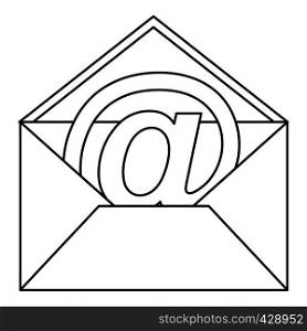 At sign mail in envelope icon. Outline illustration of at sign mail in envelope vector icon for web. At sign mail in envelope icon, outline style