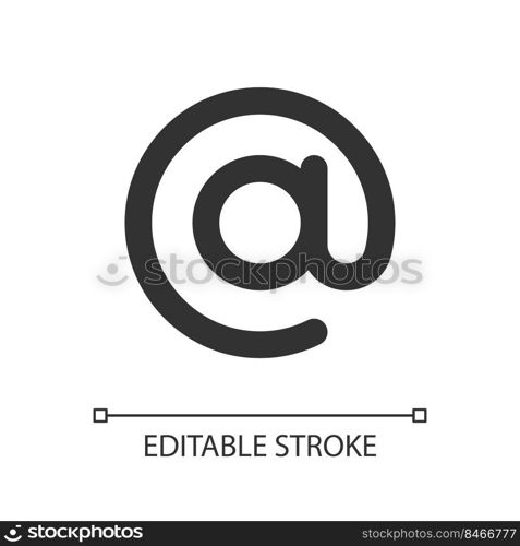 At sign pixel perfect linear ui icon. Email address. Online communication. Ampersand. GUI, UX design. Outline isolated user interface element for app and web. Editable stroke. Arial font used. At sign pixel perfect linear ui icon