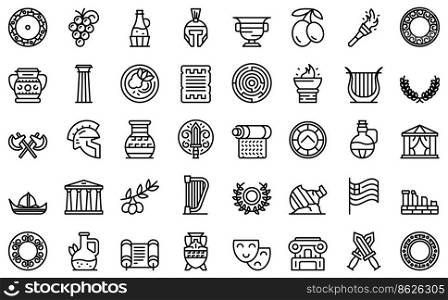 Athens icons set outline vector. Greece skyline. City building. Athens icons set outline vector. Greece skyline