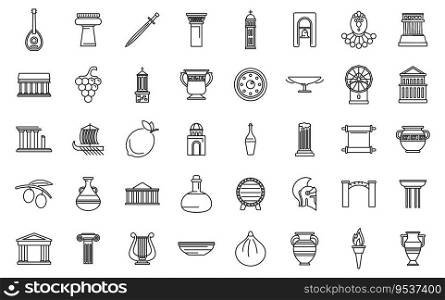 Athens icons set outline vector. Skyline city. Greek ancient. Athens icons set outline vector. Skyline city