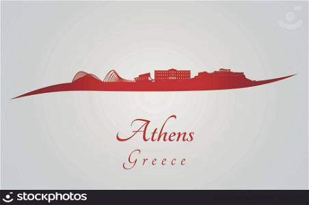 Athens skyline in red and gray background in editable vector file