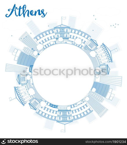 Athens Skyline with Blue Buildings and copy space. Vector Illustration