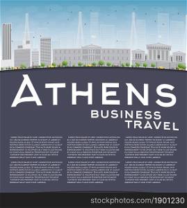 Athens Skyline with Grey Building, Blue Sky and copy space. Business travel concept. Vector Illustration