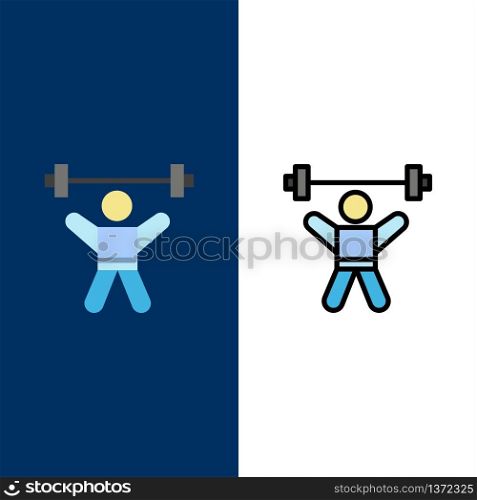 Athlete, Athletics, Avatar, Fitness, Gym Icons. Flat and Line Filled Icon Set Vector Blue Background