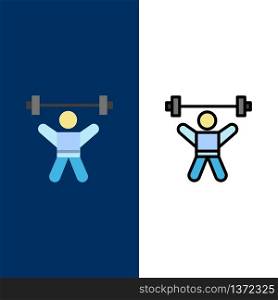 Athlete, Athletics, Avatar, Fitness, Gym Icons. Flat and Line Filled Icon Set Vector Blue Background
