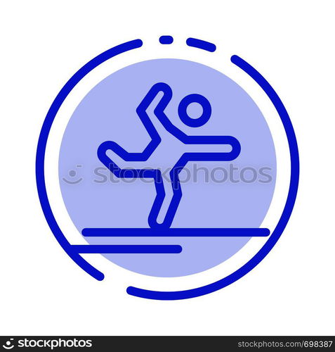 Athlete, Gymnastics, Performing, Stretching Blue Dotted Line Line Icon