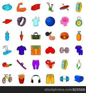 Athlete icons set. Cartoon style of 36 athlete vector icons for web isolated on white background. Athlete icons set, cartoon style