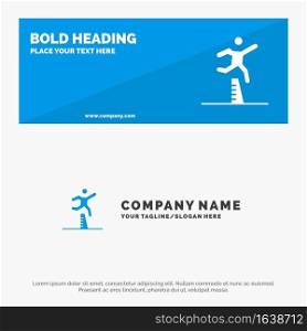 Athlete, Jumping, Runner, Running, Steeplechase SOlid Icon Website Banner and Business Logo Template