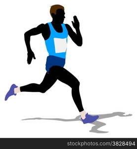 Athlete on running race, silhouettes. Vector illustration.