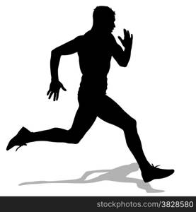 Athlete on running race, silhouettes. Vector illustration.