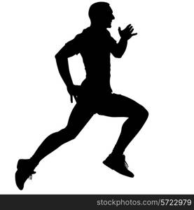 Athlete on running race, silhouettes. Vector illustration.