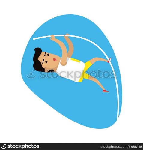 Athlete Performing a Pole Vault, Sports Icon. Athletics pole vault, sports icon. Male athlete in sports uniform performing a pole vault. Olympic species of event. Vector pictograms for web, print and other projects. Summer olympic games symbols