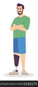 Athlete semi flat RGB color vector illustration. Smiling man with prosthetic leg isolated cartoon character on white background. Athlete semi flat RGB color vector illustration