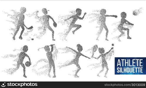 Athlete Silhouette Set Vector. Sport Dynamic Players In Action. Dotted Particles. Sport Banner, Game, Event Concept. Isolated Abstract Illustration. Athlete Silhouette Set Vector. Sport Dynamic Players In Action. Dotted Particles. Sport Banner, Game, Event Concept. Isolated Illustration