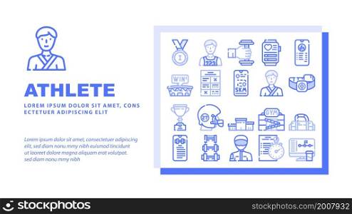 Athlete Sport Equipment And Award Landing Web Page Header Banner Template Vector Rugby Player Athlete Protective Helmet And Sportive Bag, Fitness Bracelet Gadget And Exercise Description Illustration. Athlete Sport Equipment And Award Landing Header Vector