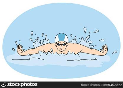 Athlete swimming in poll training for contest or competition. Sportsman swimmer in swimming pool. Sport and activity. Vector illustration.. Athlete swimming in pool