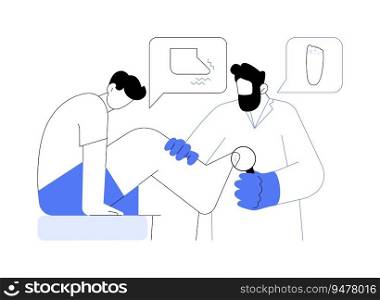 Athletes foot treatment abstract concept vector illustration. Dermatologist deals with sportsman foot treatment, podiatry medicine industry, skin care, fungal diseases abstract metaphor.. Athletes foot treatment abstract concept vector illustration.