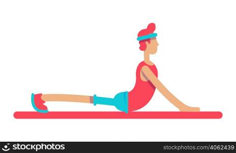 Athletic guy doing aerobic exercise semi flat color vector character. Fitness class. Lying figure. Full body person on white. Simple cartoon style illustration for web graphic design and animation. Athletic guy doing aerobic exercise semi flat color vector character