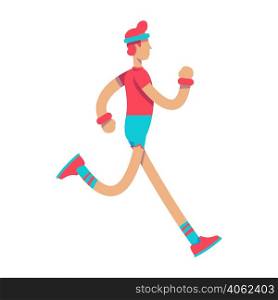 Athletic man jogging semi flat color vector character. Running figure. Aerobic exercise. Full body person on white. Simple cartoon style illustration for web graphic design and animation. Athletic man jogging semi flat color vector character
