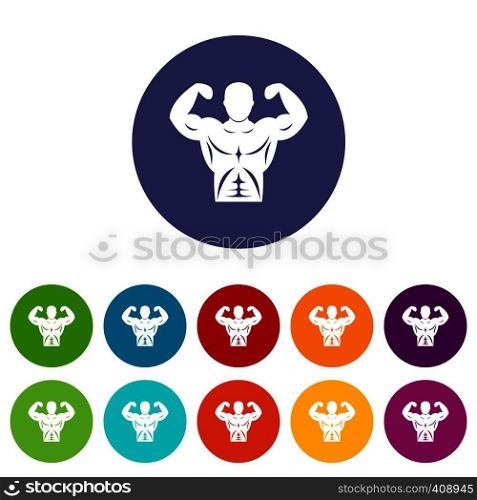 Athletic man torso set icons in different colors isolated on white background. Athletic man torso set icons