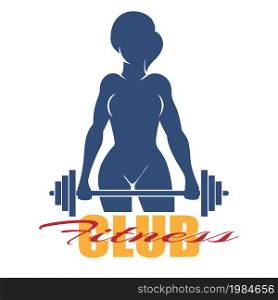 Athletic or Fitness Club Template. Silhouette of Athletic Woman Holding Weight. vector illustration