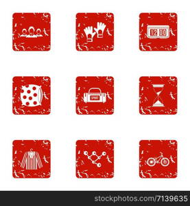 Athletic resort icons set. Grunge set of 9 athletic resort vector icons for web isolated on white background. Athletic resort icons set, grunge style