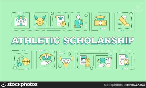 Athletic scholarship text with various thin line icons concept on green monochromatic background, editable 2D vector illustration.. 2D athletic scholarship text with multicolor thin line icons