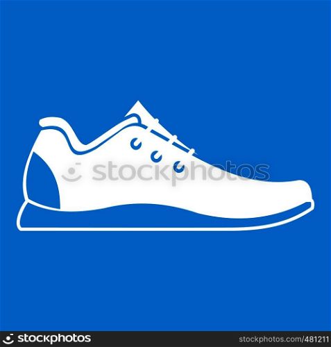 Athletic shoe icon white isolated on blue background vector illustration. Athletic shoe icon white