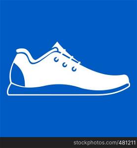 Athletic shoe icon white isolated on blue background vector illustration. Athletic shoe icon white
