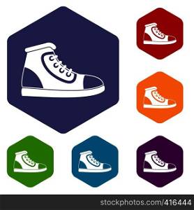 Athletic shoe icons set rhombus in different colors isolated on white background. Athletic shoe icons set