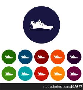 Athletic shoe set icons in different colors isolated on white background. Athletic shoe set icons