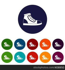 Athletic shoe set icons in different colors isolated on white background. Athletic shoe set icons