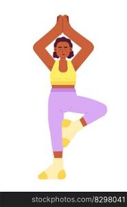 Athletic woman doing morning yoga semi flat colorful vector character. Healthy active living. Editable full body person on white. Simple cartoon spot illustration for web graphic design and animation. Athletic woman doing morning yoga semi flat colorful vector character