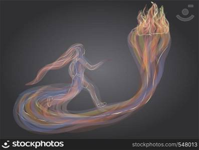 athletics. silhouette of abstract running woman on dark background